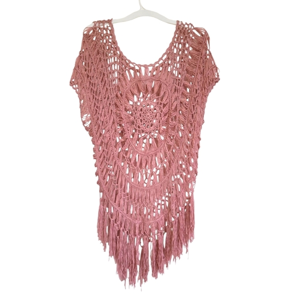 1X 2X 3X 100% Cotton Boho Mauve Crochet Fringe Top - Picture 1 of 4